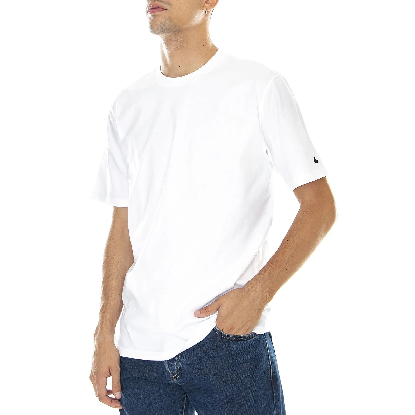 CARHARTT WIP M' S/S Base T-Shirt White / Black - Maglietta Girocollo Uomo Bianca    