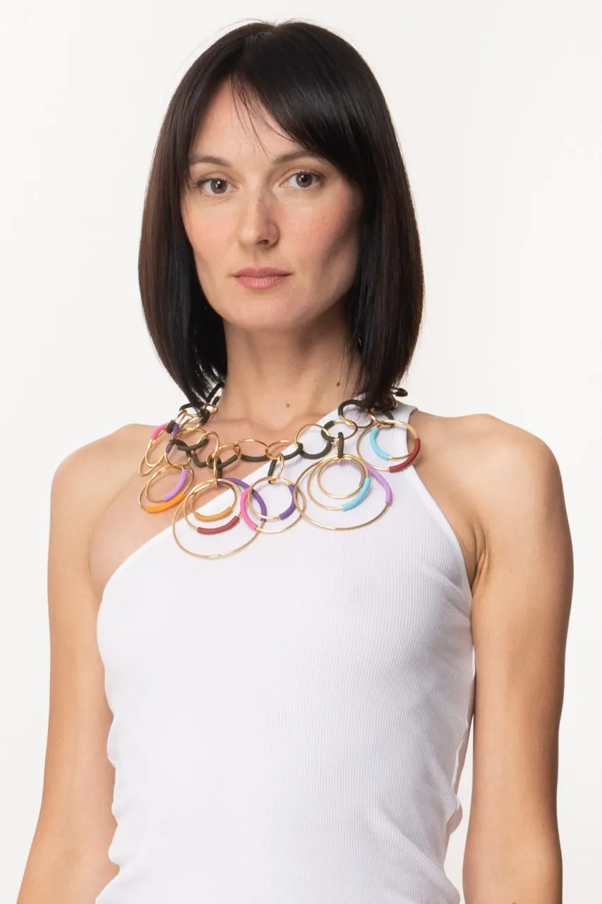 Collana con charms di cerchi Bronzo-Multicolor