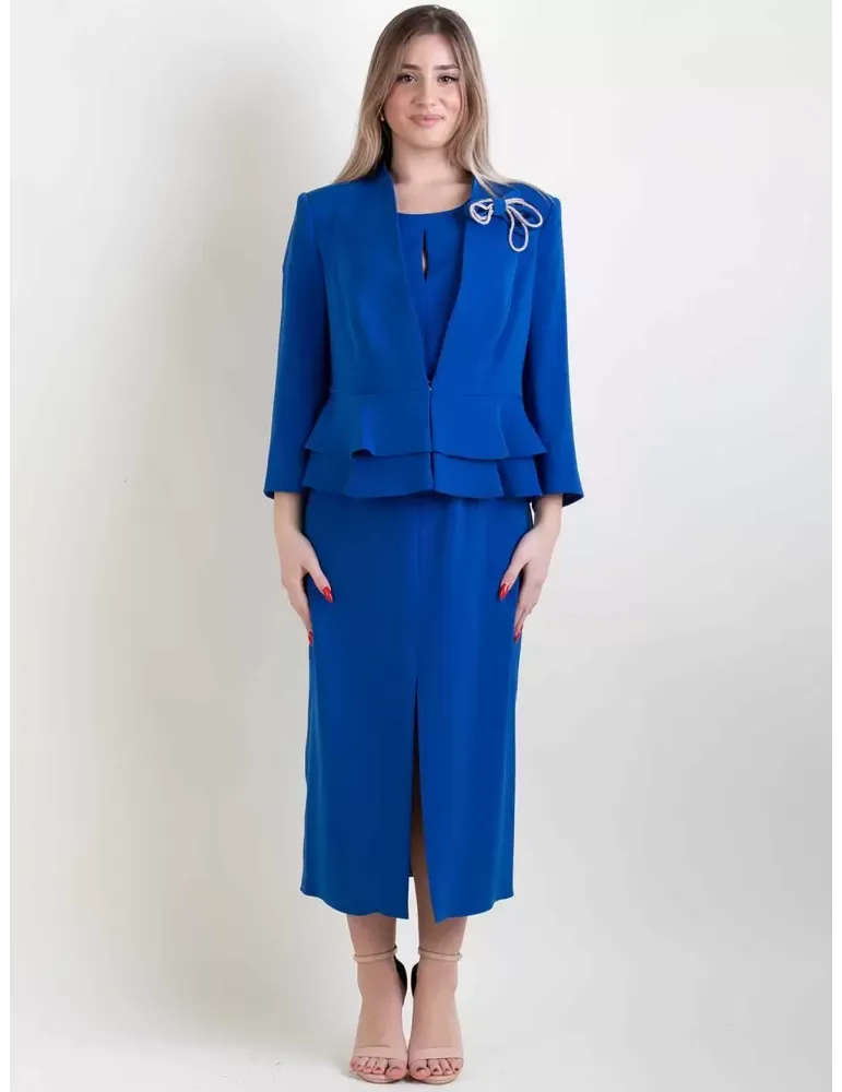 Completo giacca e abito tubino midi blu azzurro Sonia Pena