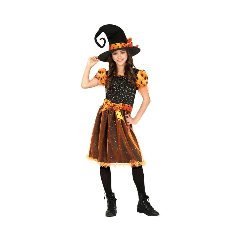 COSTUME STREGA ARANCIONE 5/6 ANNI VESTITO E CAPPELLO STREGHETTA PER TRAVESTIMENTI DI HALLOWEEN PARTY HORROR NO ACCESSORI