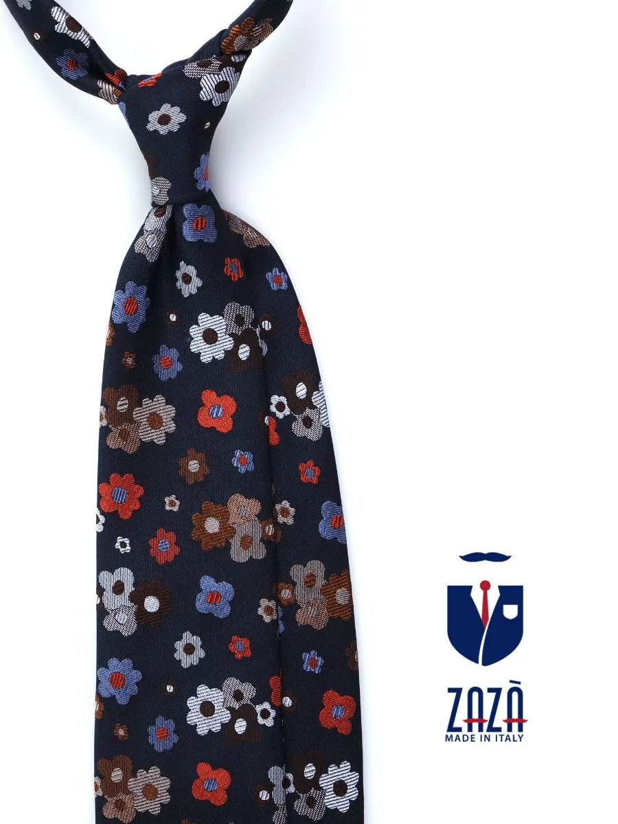 Cravatta 3 pieghe VERNA in seta tessuta Blu Scuro 