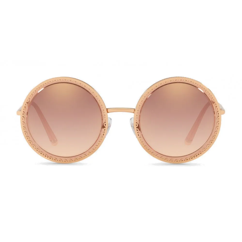 Dolce & Gabbana - Occhiale da Sole Rotondo con Profilo in Metallo “Cuore Sacro” - Oro Rosa - Dolce & Gabbana Eyewear