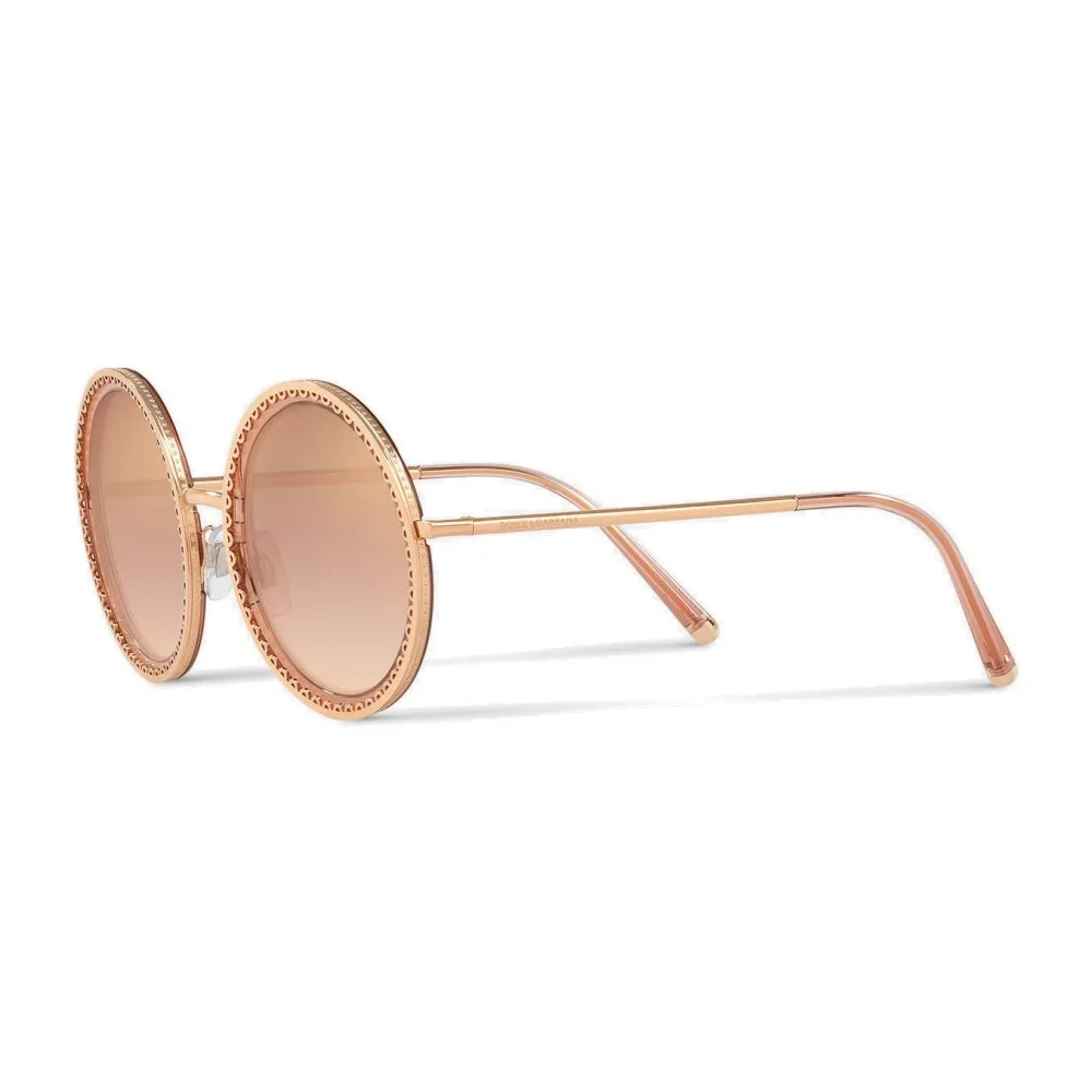 Dolce & Gabbana - Occhiale da Sole Rotondo con Profilo in Metallo “Cuore Sacro” - Oro Rosa - Dolce & Gabbana Eyewear