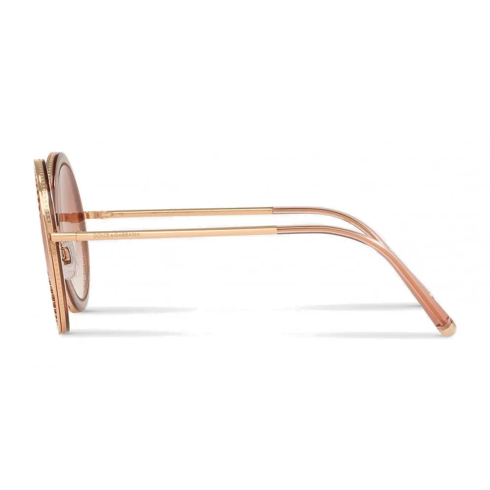 Dolce & Gabbana - Occhiale da Sole Rotondo con Profilo in Metallo “Cuore Sacro” - Oro Rosa - Dolce & Gabbana Eyewear