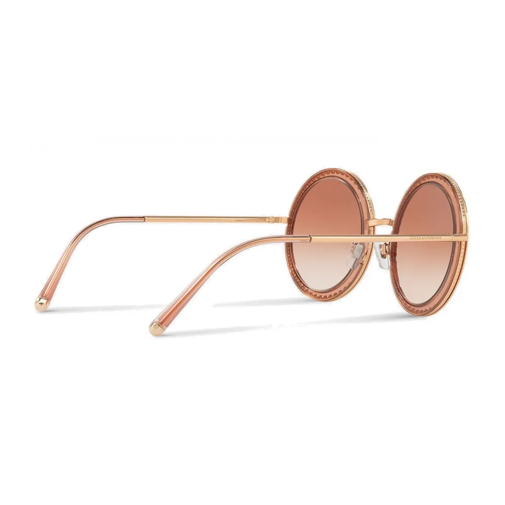 Dolce & Gabbana - Occhiale da Sole Rotondo con Profilo in Metallo “Cuore Sacro” - Oro Rosa - Dolce & Gabbana Eyewear