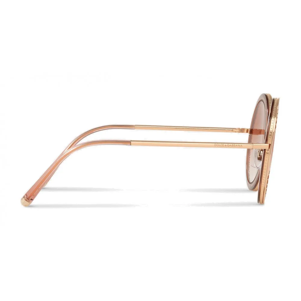 Dolce & Gabbana - Occhiale da Sole Rotondo con Profilo in Metallo “Cuore Sacro” - Oro Rosa - Dolce & Gabbana Eyewear