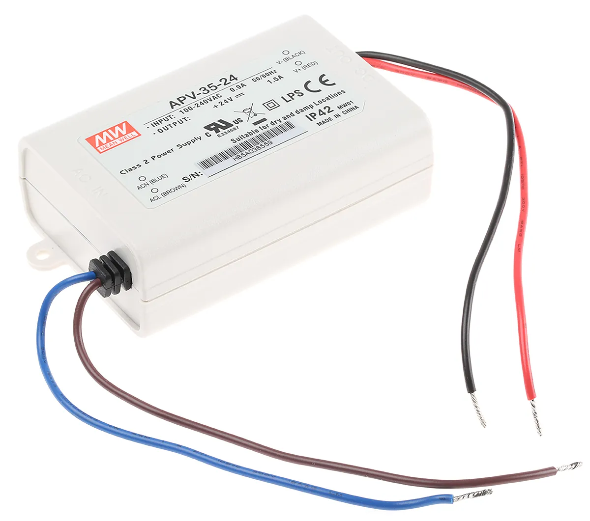 Driver LED Mean Well, 36W, IN 127 → 370 V dc, 90 → 264 V ac, OUT 24V, 1.5A