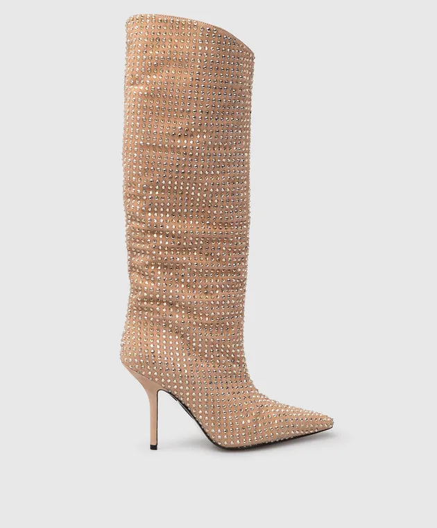 Eddy Daniele Stivali in camoscio beige con strass Swarovski EW21950