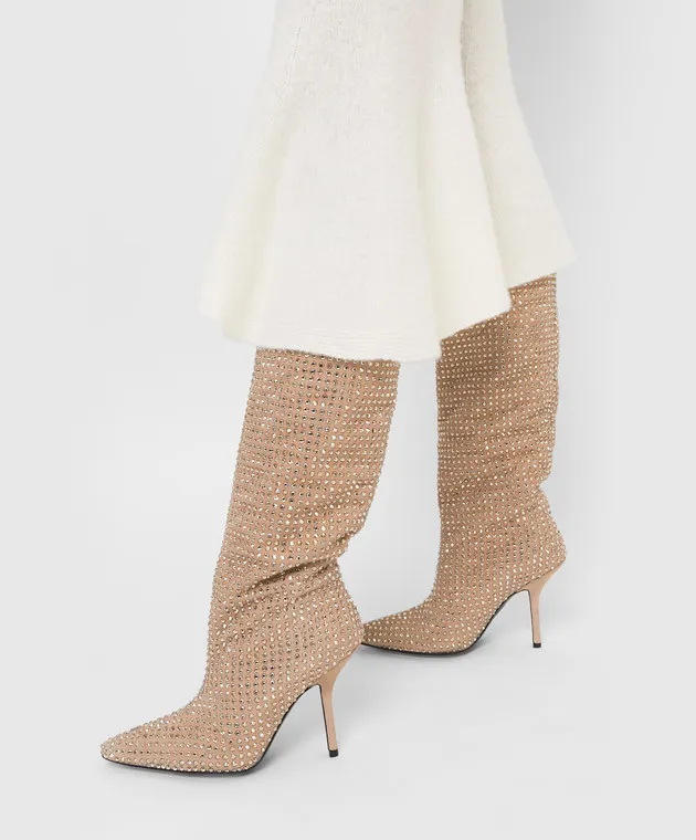 Eddy Daniele Stivali in camoscio beige con strass Swarovski EW21950