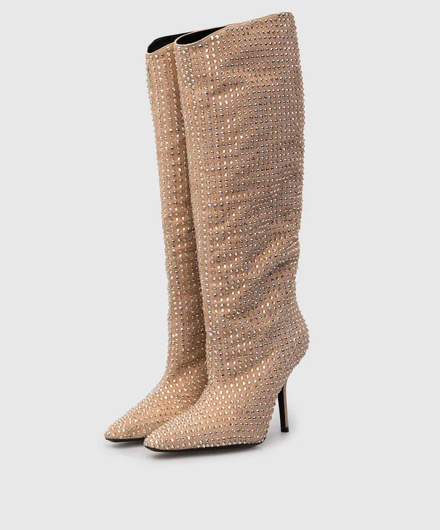 Eddy Daniele Stivali in camoscio beige con strass Swarovski EW21950