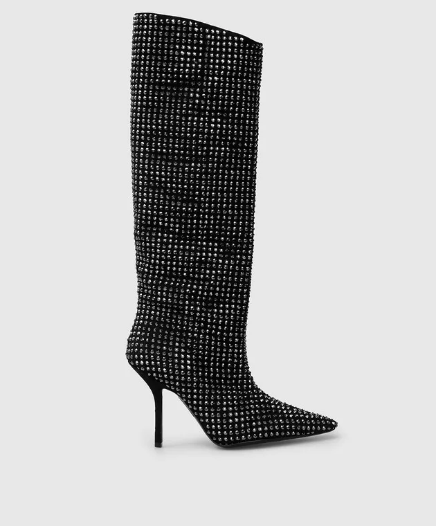Eddy Daniele Stivali in camoscio nero con strass Swarovski EW21950