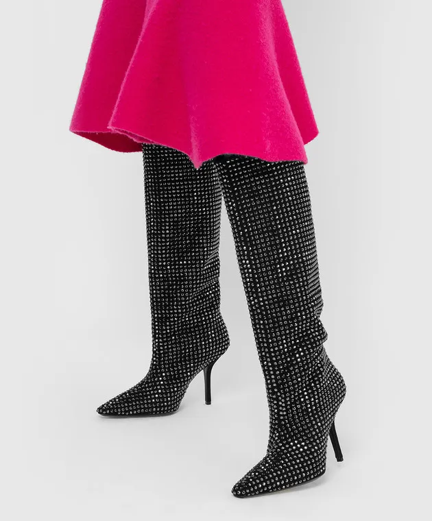 Eddy Daniele Stivali in camoscio nero con strass Swarovski EW21950
