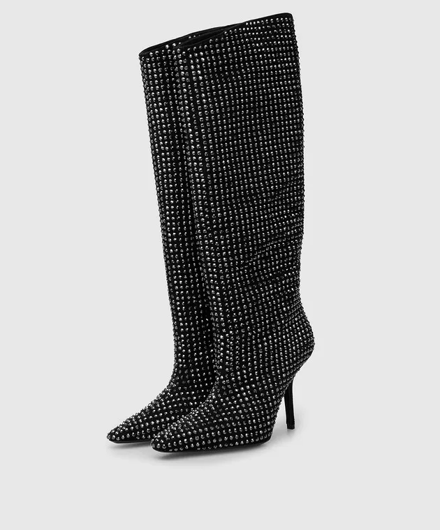 Eddy Daniele Stivali in camoscio nero con strass Swarovski EW21950