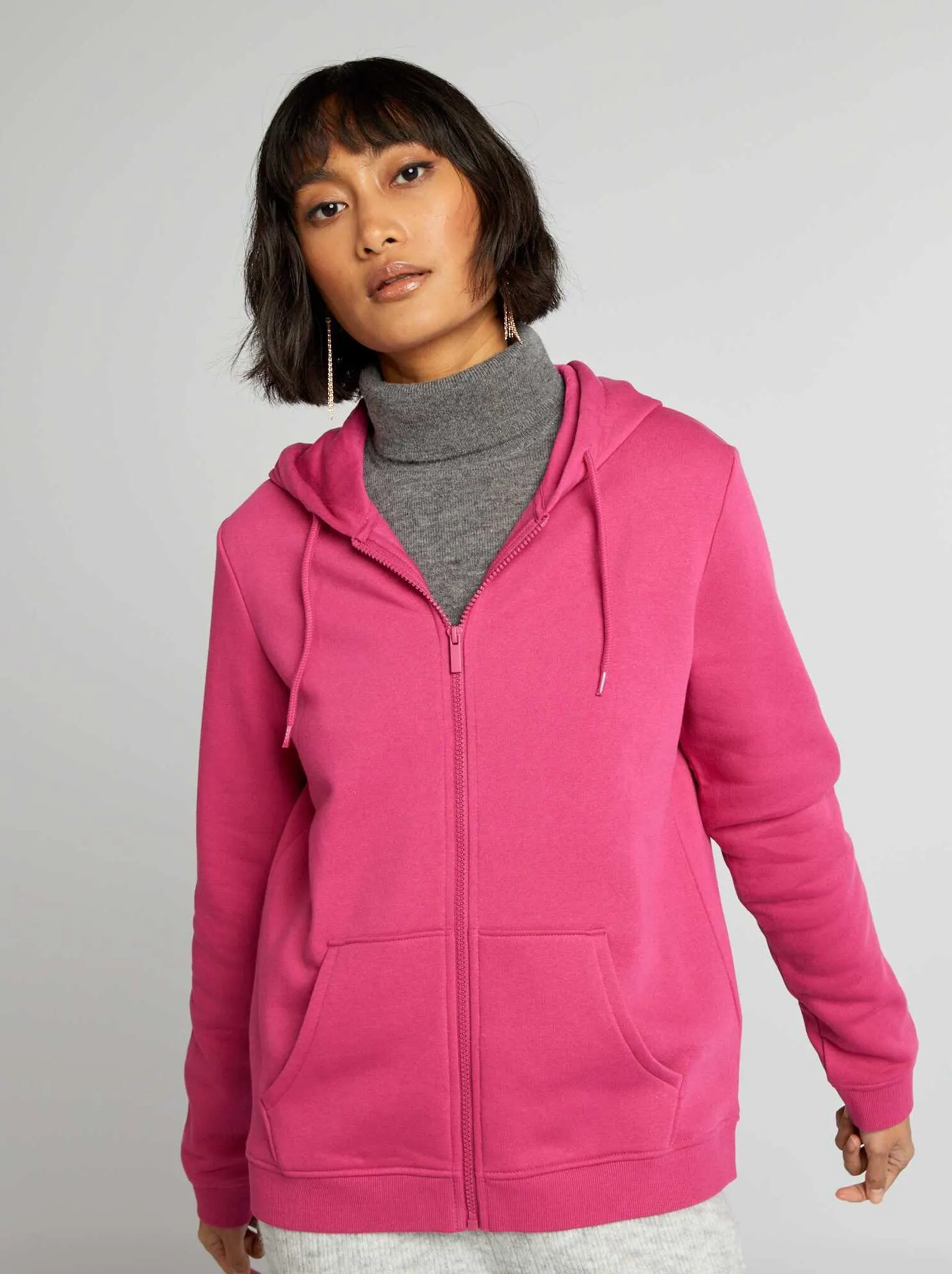 Felpa con zip e cappuccio - rosa scuro