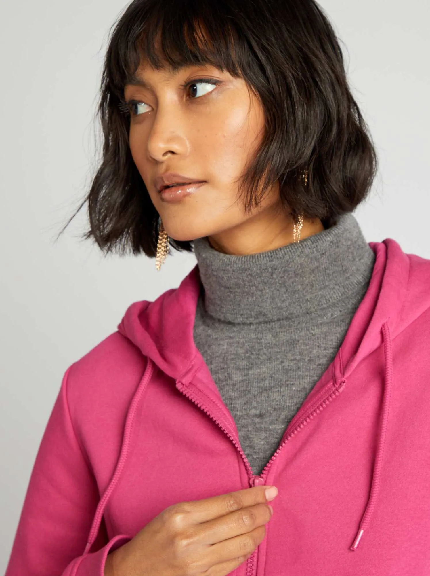 Felpa con zip e cappuccio - rosa scuro