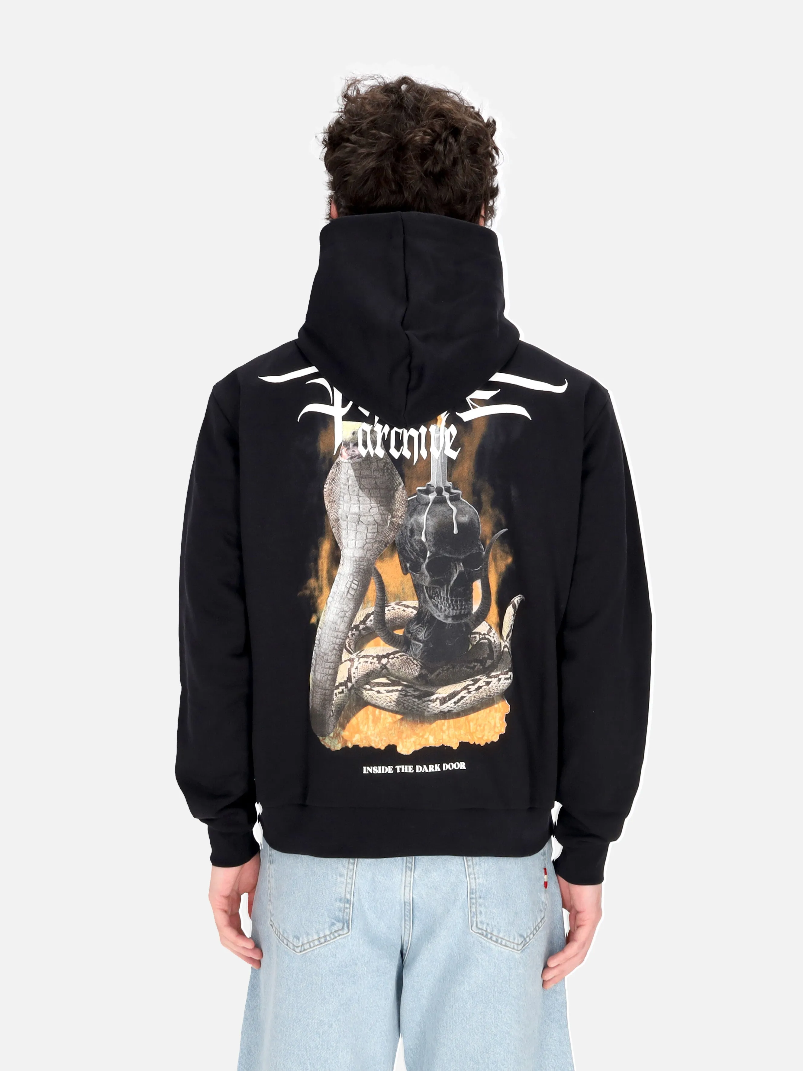 Felpa Leggera Cappuccio Uomo Fiery Cobra Print Hoodie Black/orange