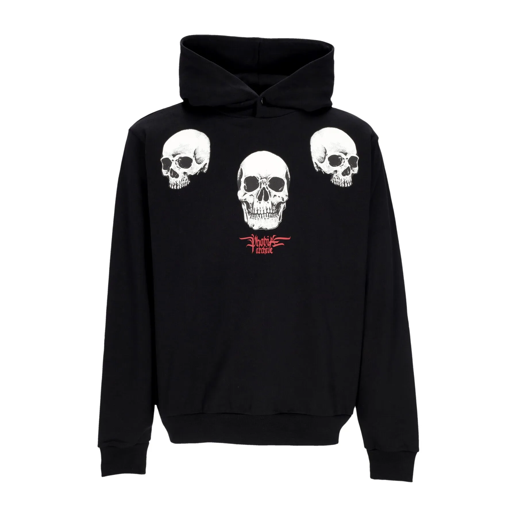 Felpa Leggera Cappuccio Uomo Triple Skull Print Hoodie Black/red