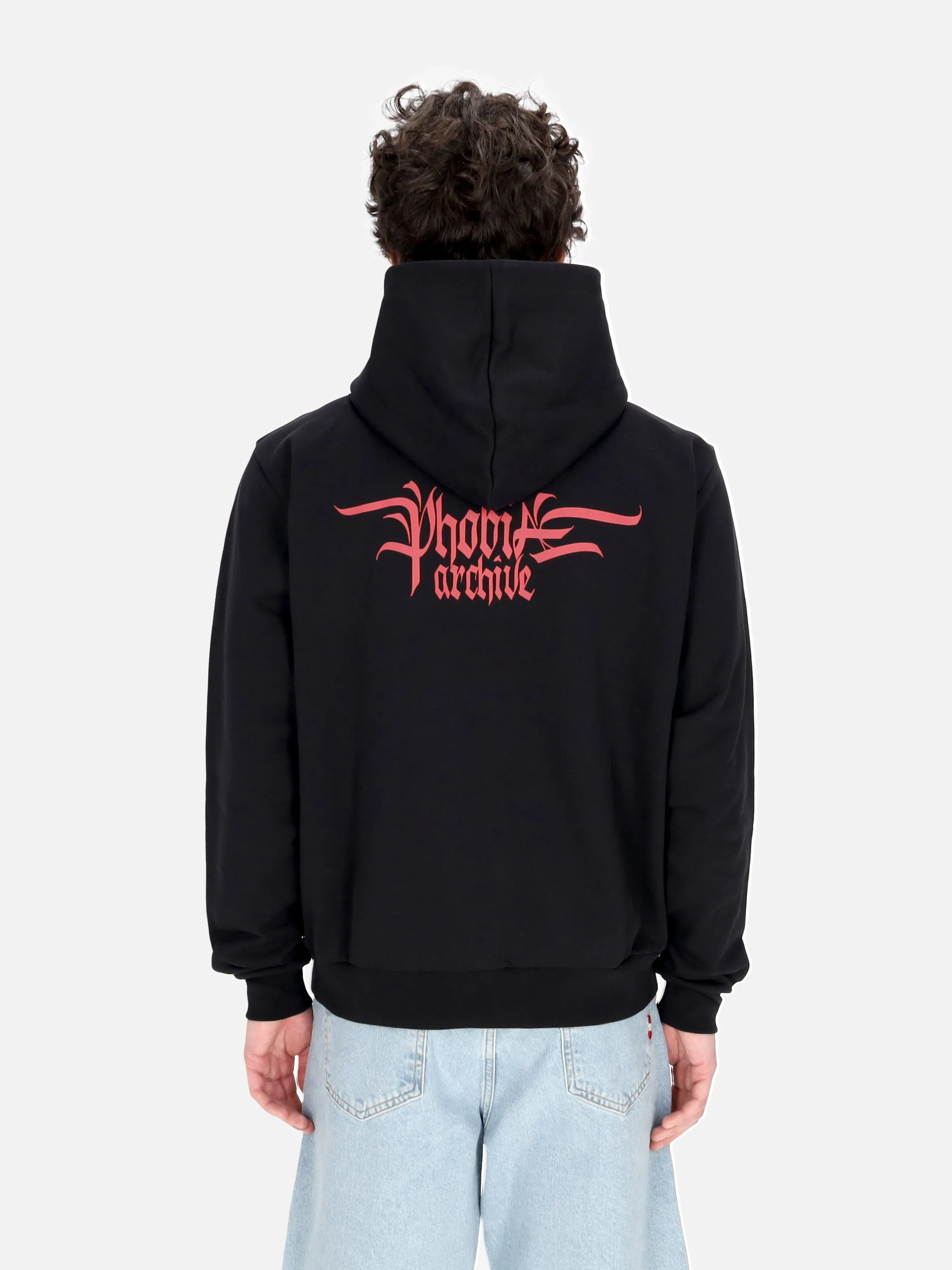Felpa Leggera Cappuccio Uomo Triple Skull Print Hoodie Black/red