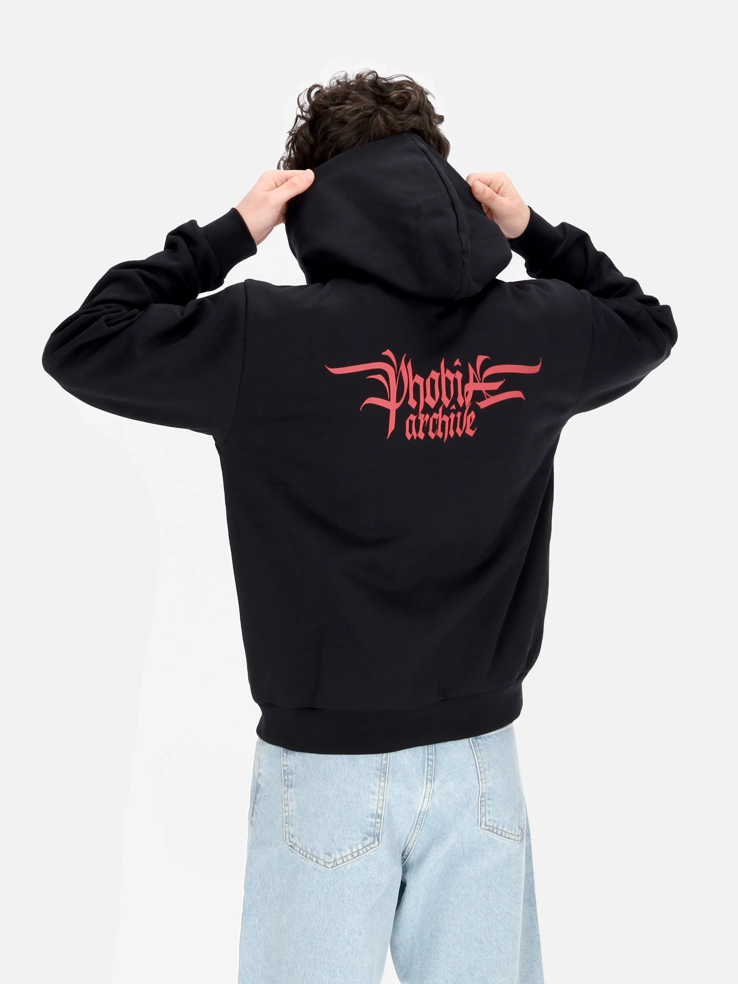Felpa Leggera Cappuccio Uomo Triple Skull Print Hoodie Black/red