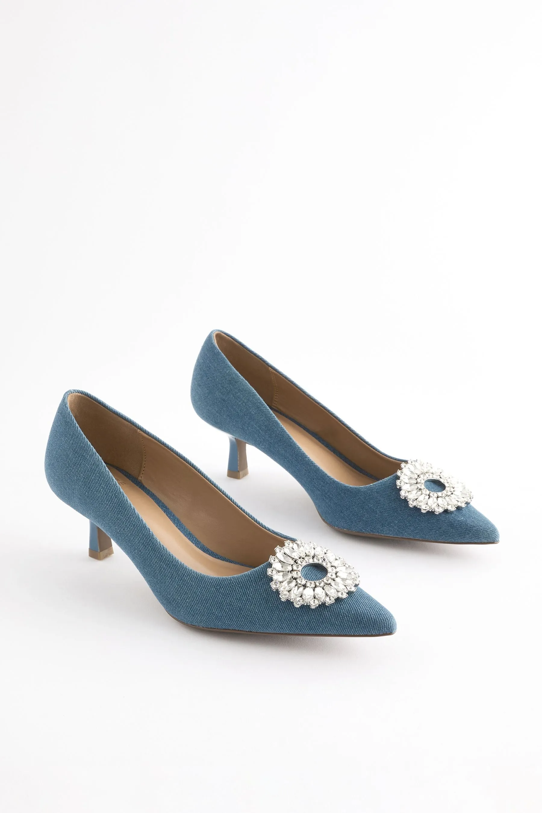 Forever Comfort - Scarpe con tacco a rocchetto e finiture con gioielli