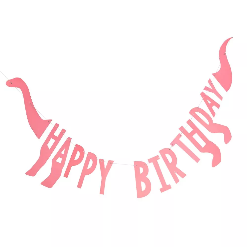 Ghirlanda di compleanno rosa Dino Party 137 cm