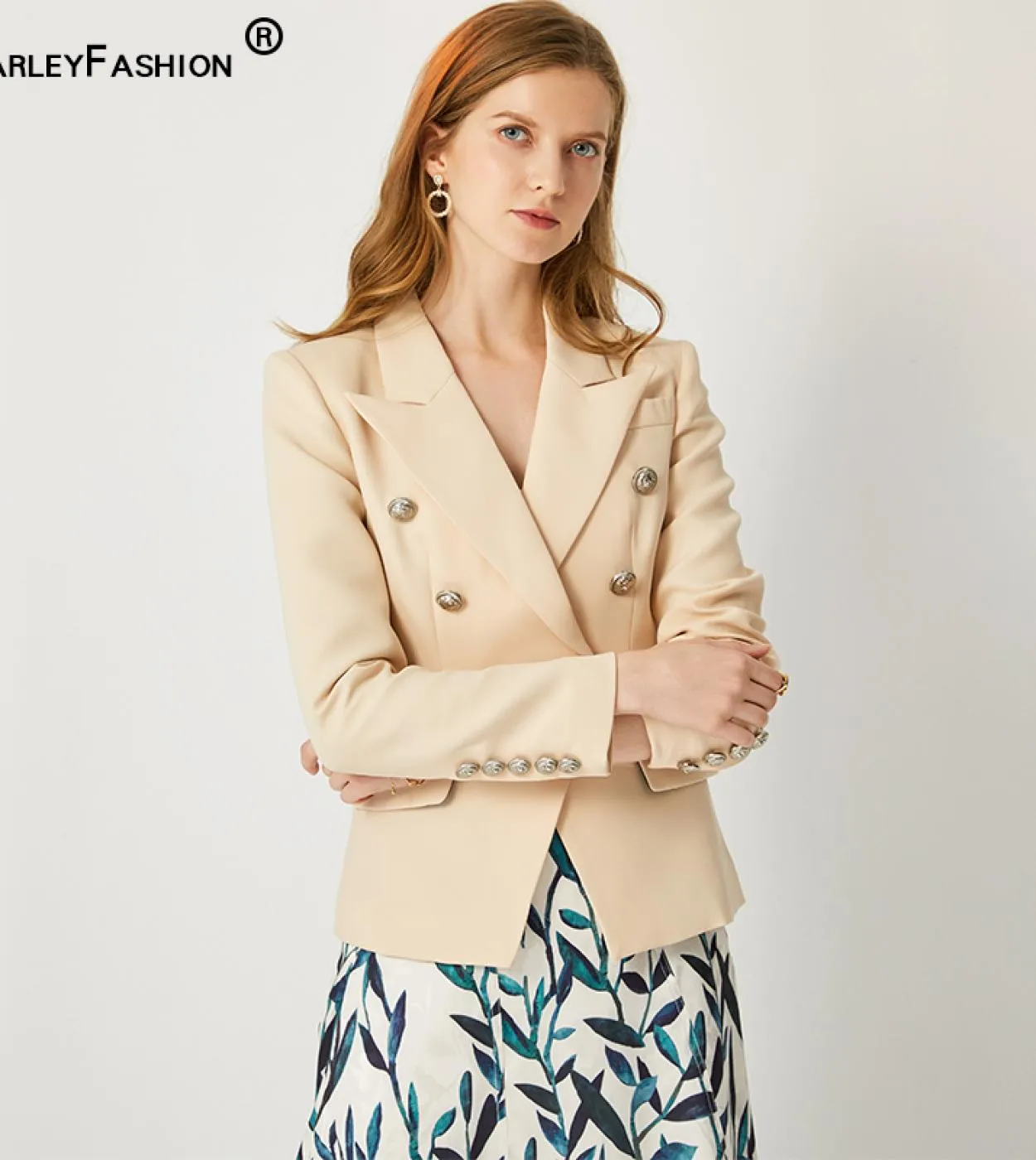Giacche beige tinta unita design primavera autunno Blazer doppiopetto con bottoni skinny fit Blazer di alta qualità