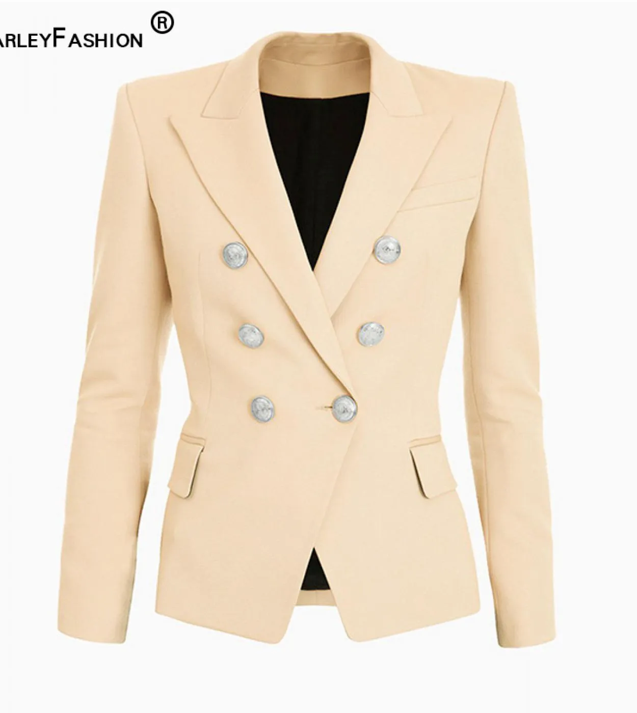 Giacche beige tinta unita design primavera autunno Blazer doppiopetto con bottoni skinny fit Blazer di alta qualità