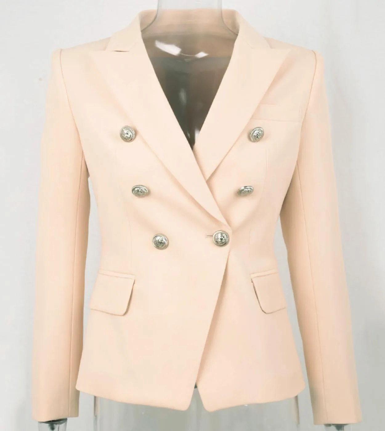 Giacche beige tinta unita design primavera autunno Blazer doppiopetto con bottoni skinny fit Blazer di alta qualità