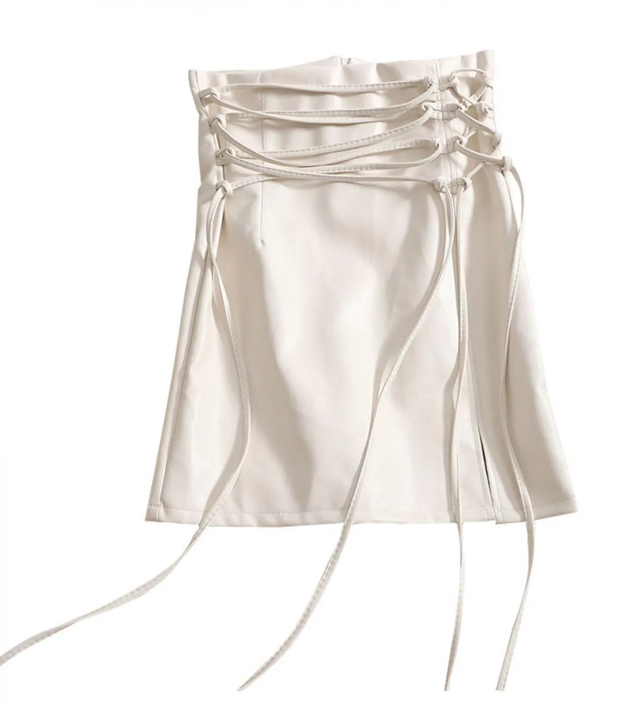 Gonna tubino gotico Donna Pu Hippie Mini Pelle Punk Lace Up 2022 New Club a vita alta Beige Nero  Gonne Lolita