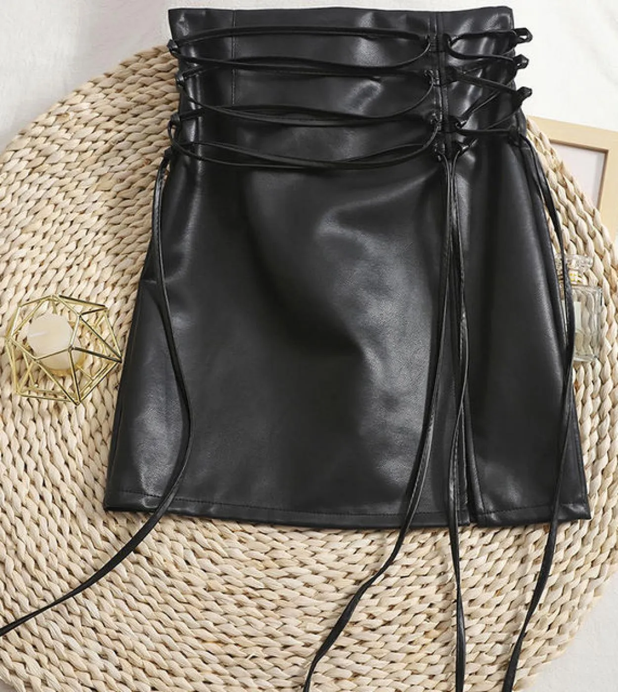Gonna tubino gotico Donna Pu Hippie Mini Pelle Punk Lace Up 2022 New Club a vita alta Beige Nero  Gonne Lolita