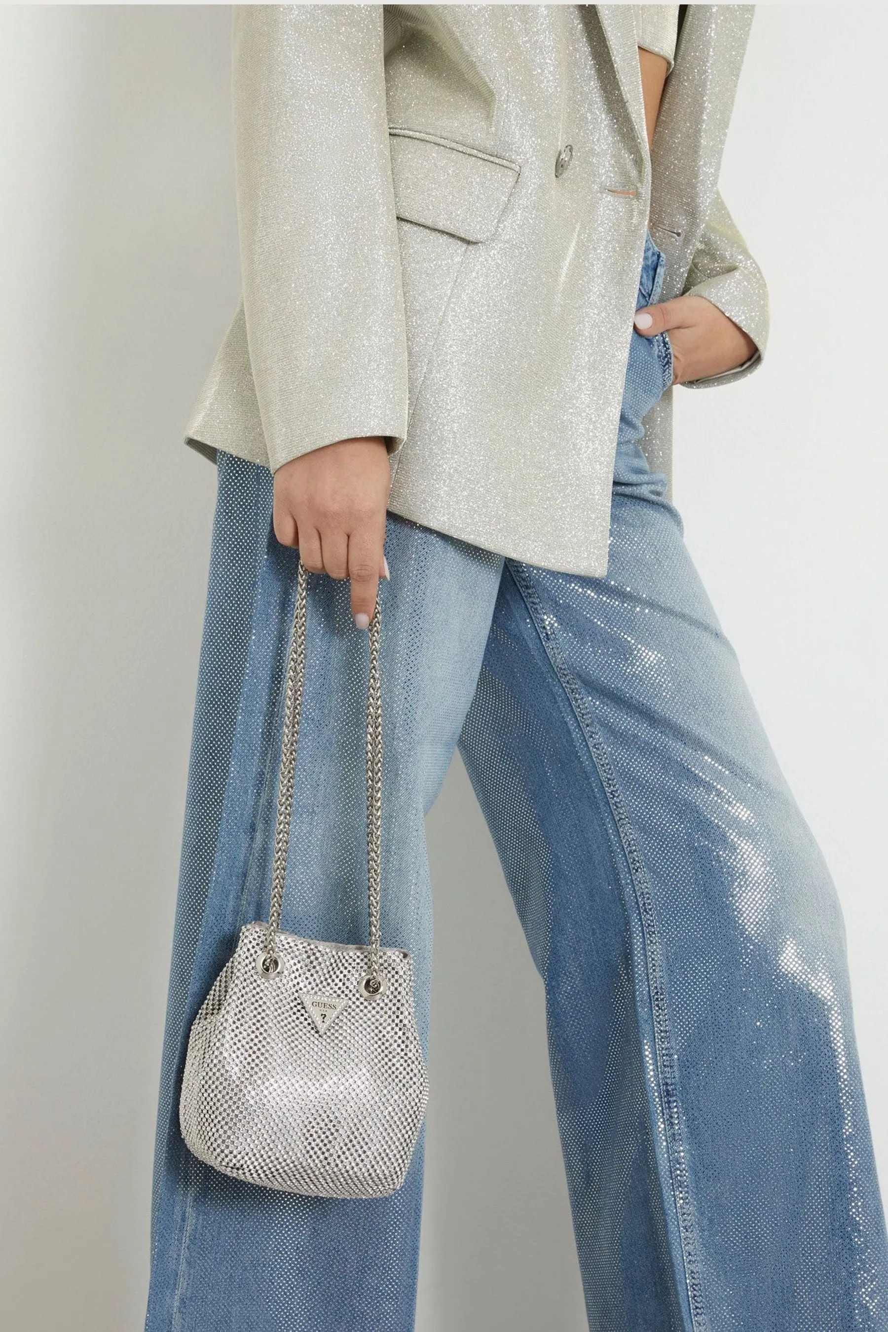 GUESS Argento - Lua - Borsa a secchiello con decorazioni