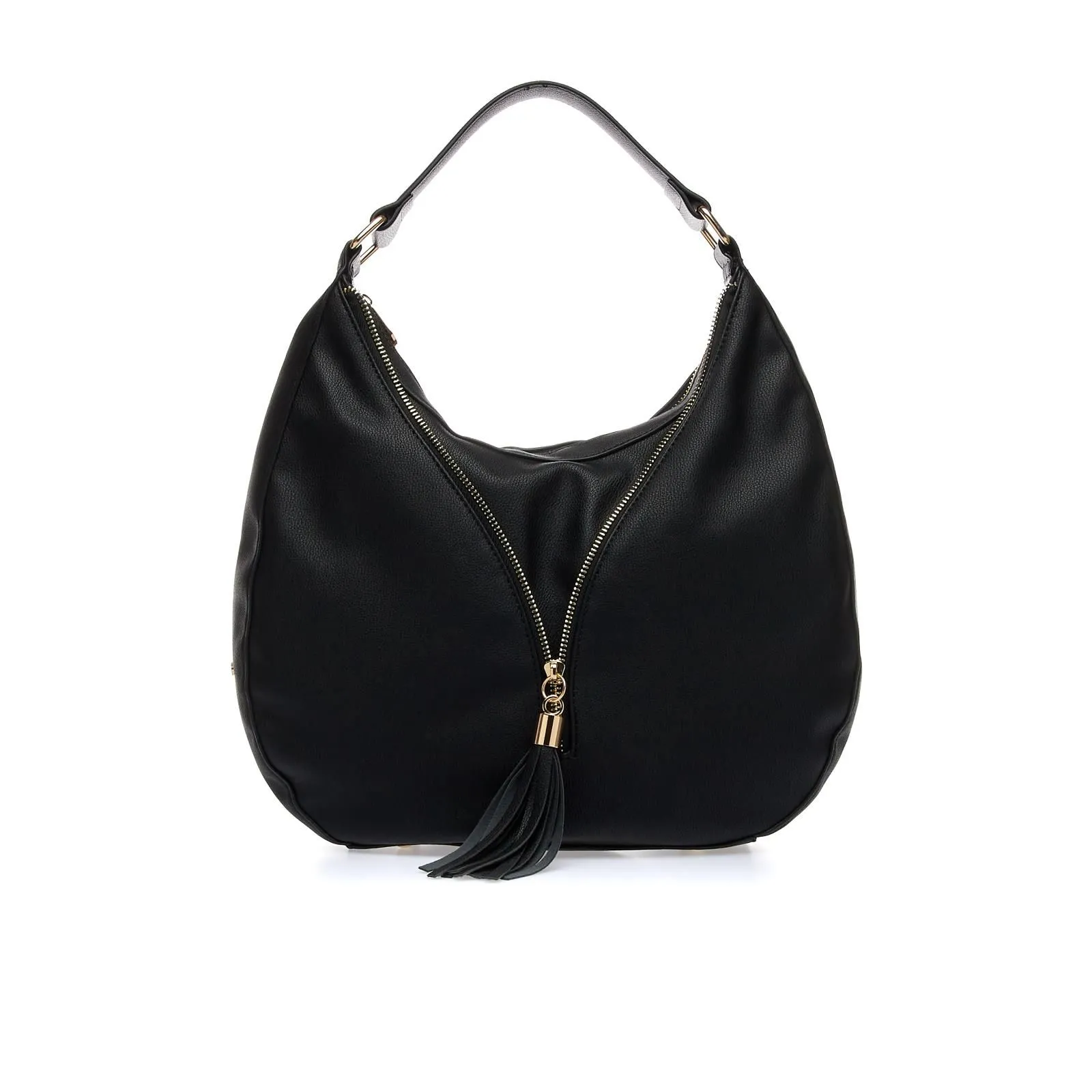 Hobo bag nera con zip e ciondolo