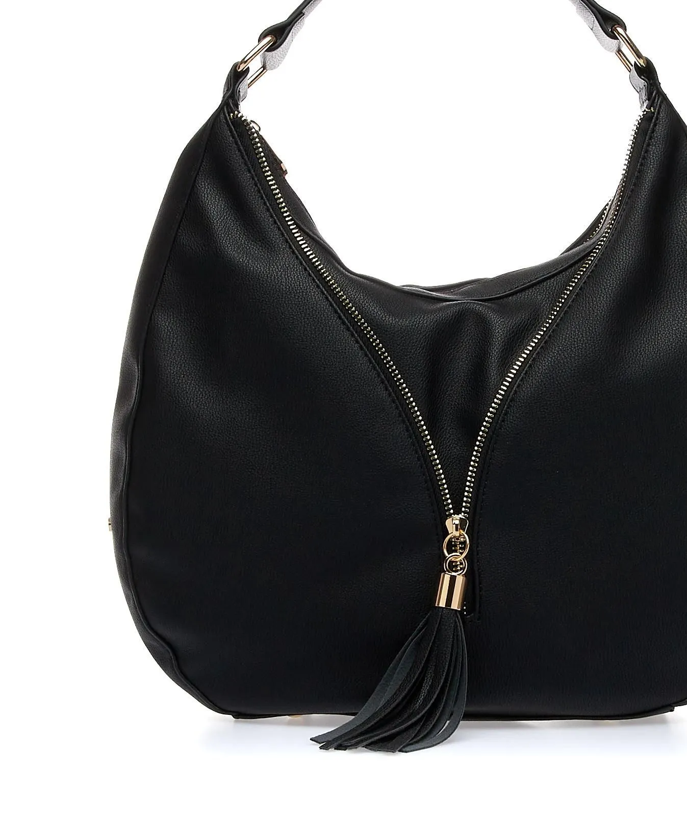 Hobo bag nera con zip e ciondolo