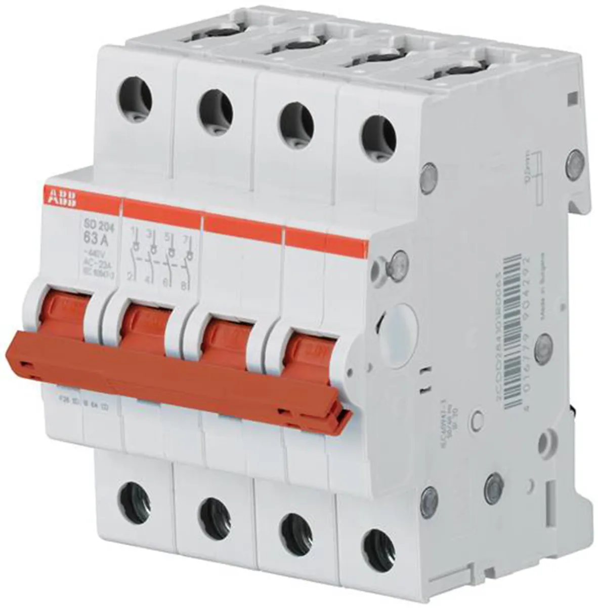 Interruttore di isolamento ABB 2CDD284101R0025 SD204/25 serie SD204, 4P, 4 N/A, 25A, 440V ca