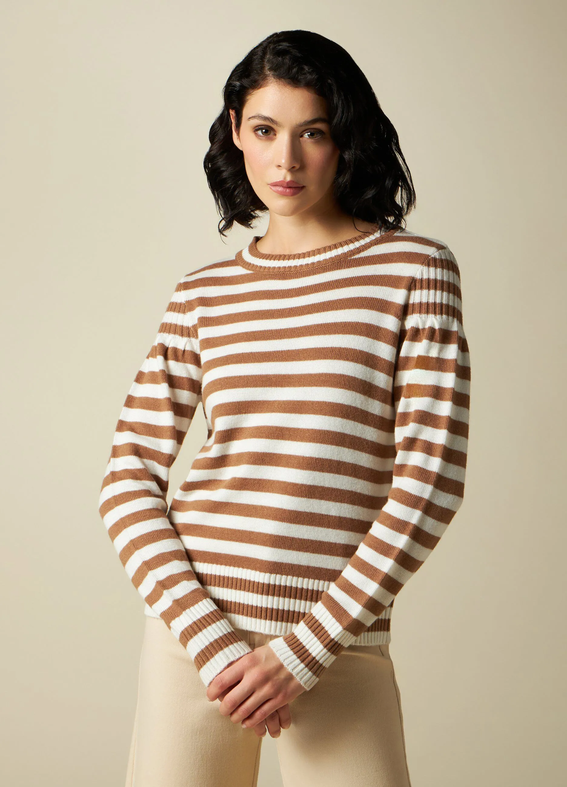 IWIE  Girocollo tricot rigato in misto lana donna