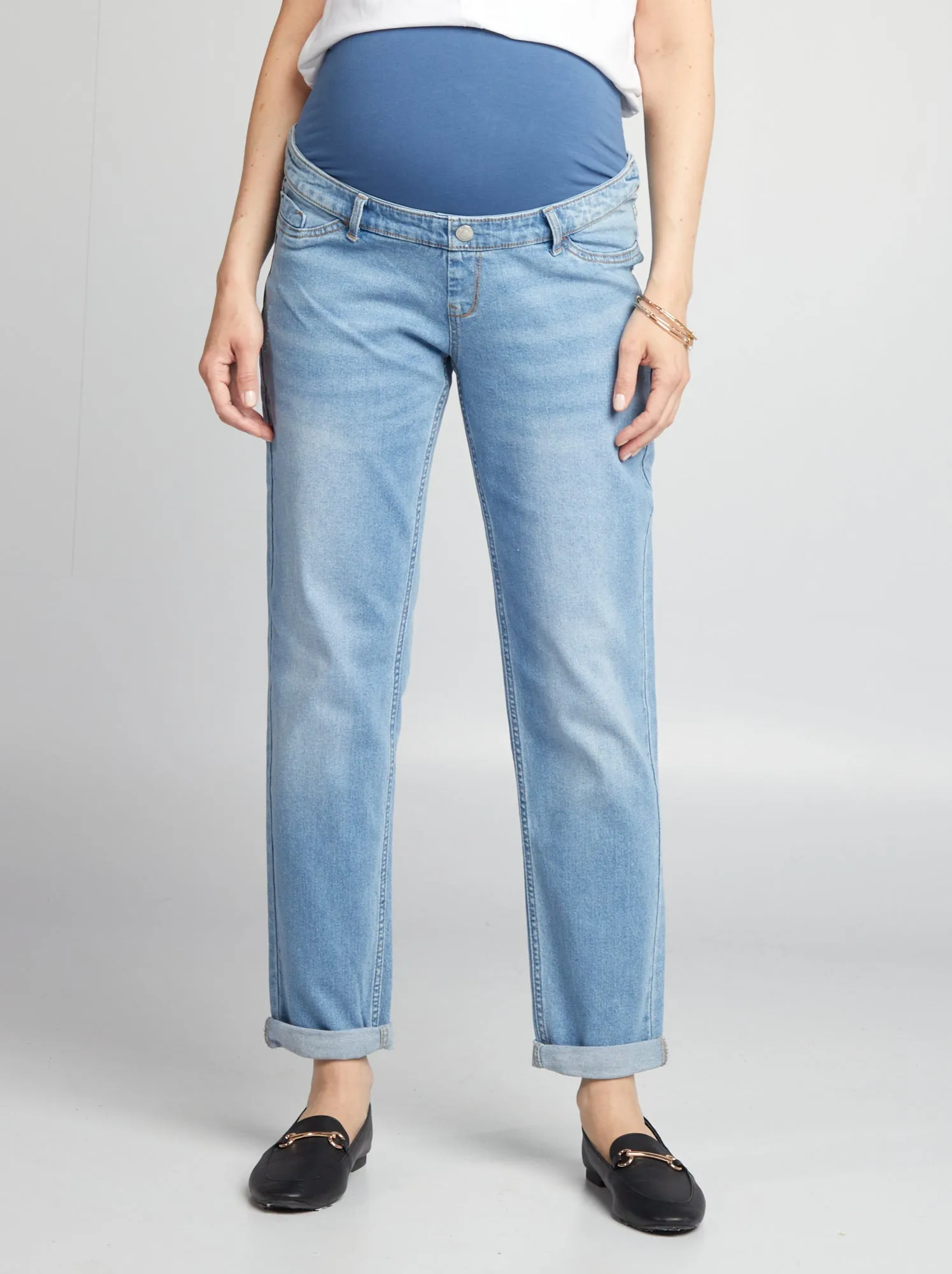 Jeans mom premaman con abrasioni - BLU
