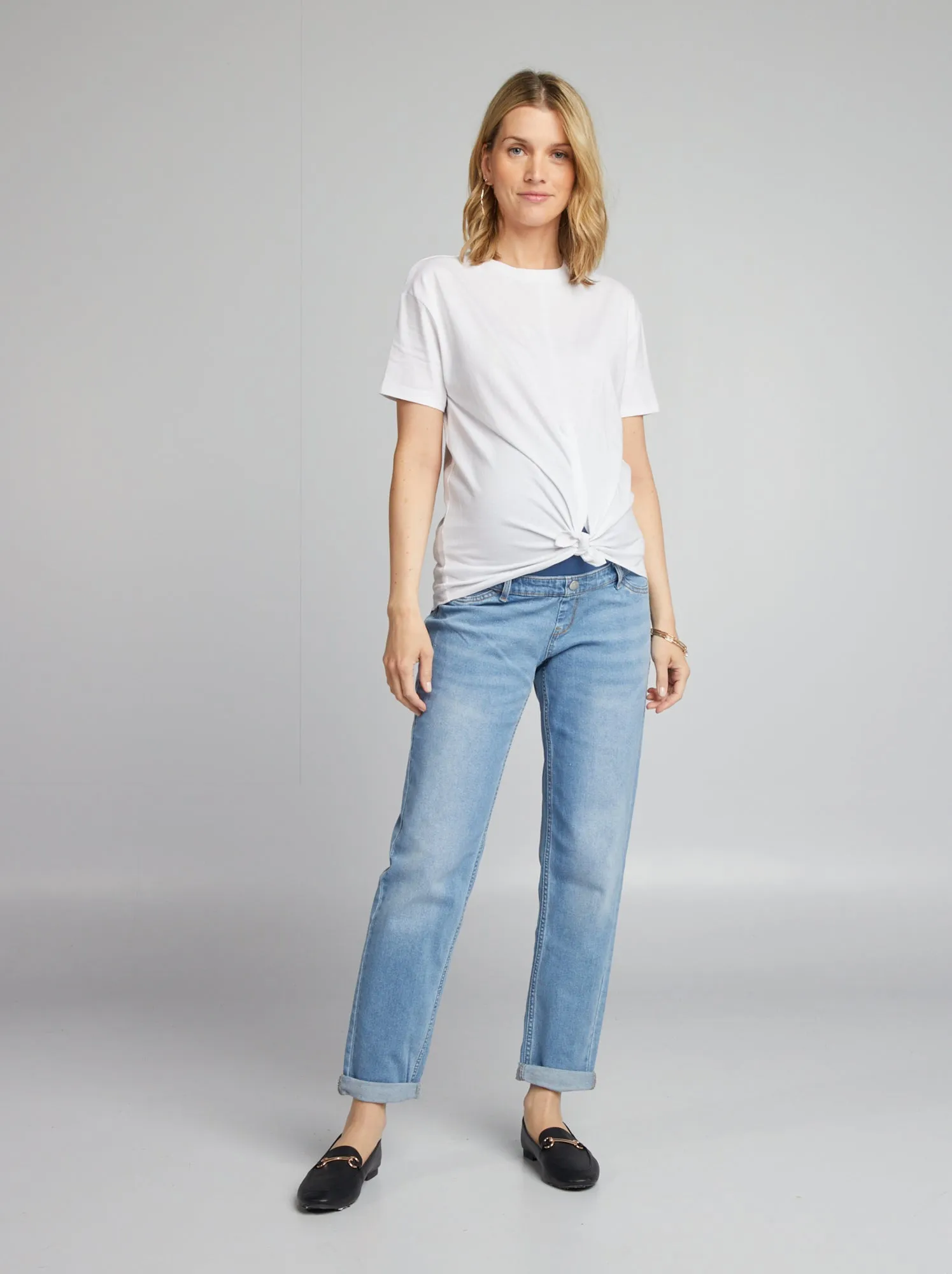 Jeans mom premaman con abrasioni - BLU