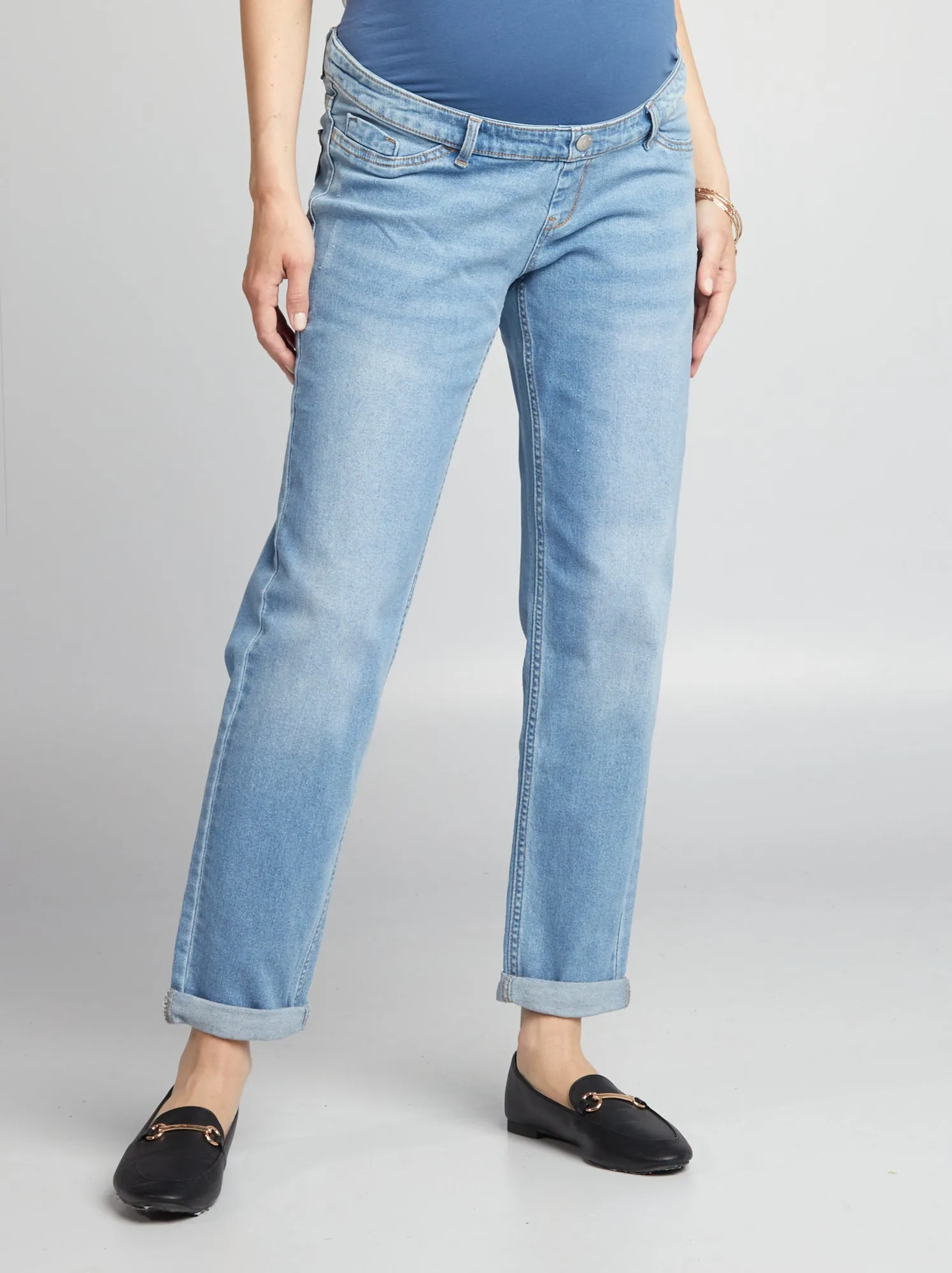 Jeans mom premaman con abrasioni - BLU
