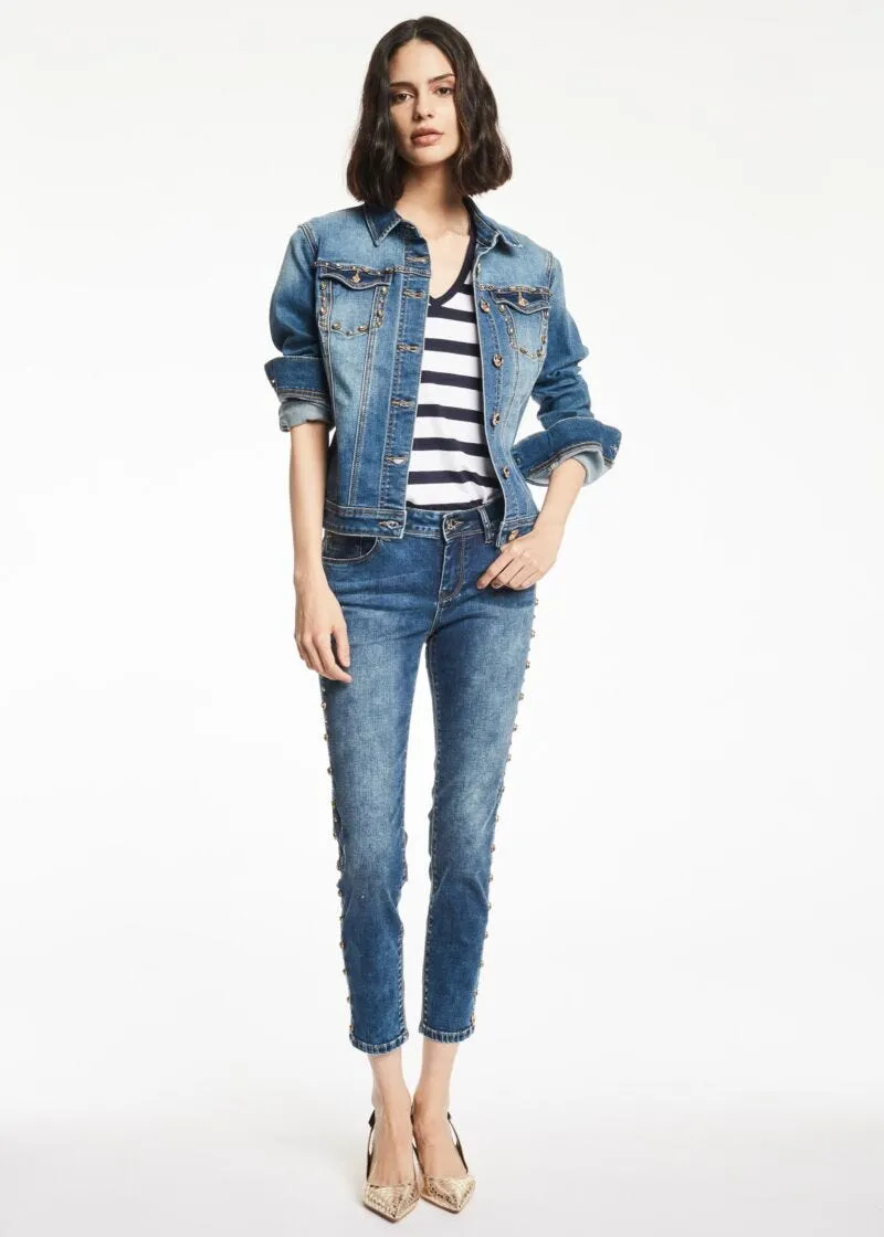 Jeans skinny cropped con borchie