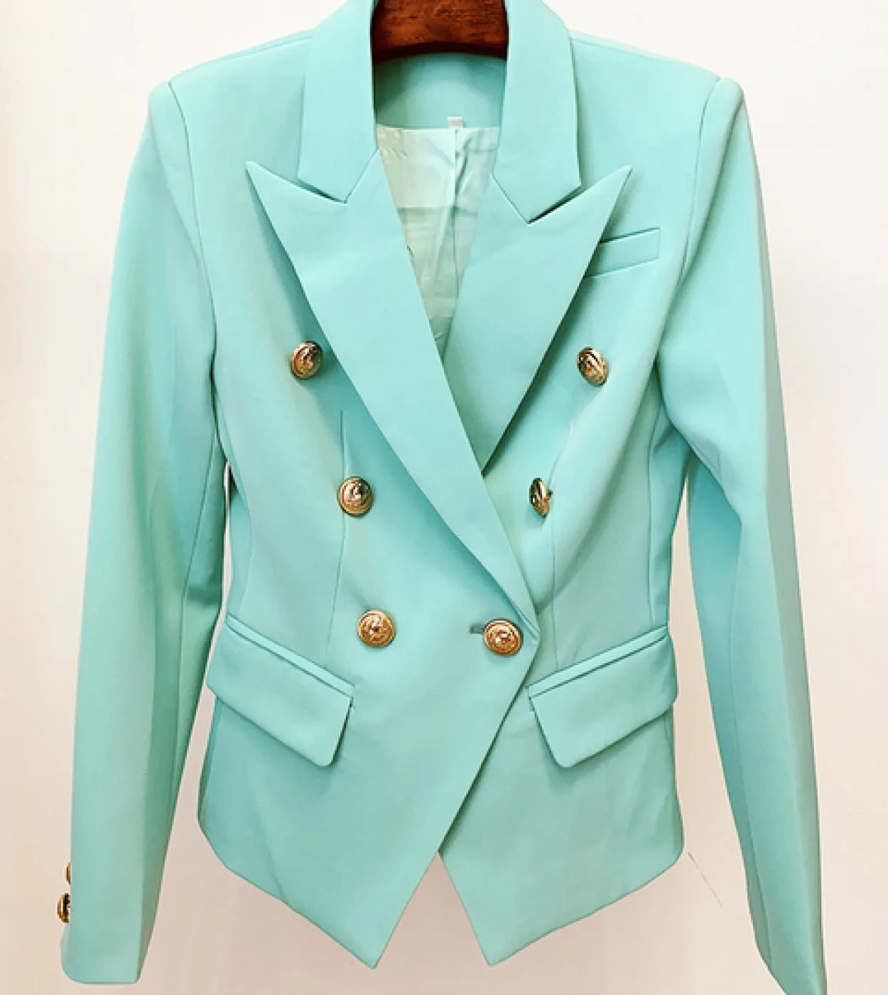 June Lips 2022 Fashion Designer Jacket Womens Classic Metal Lion Buttons Blazer doppiopetto aderente Menta