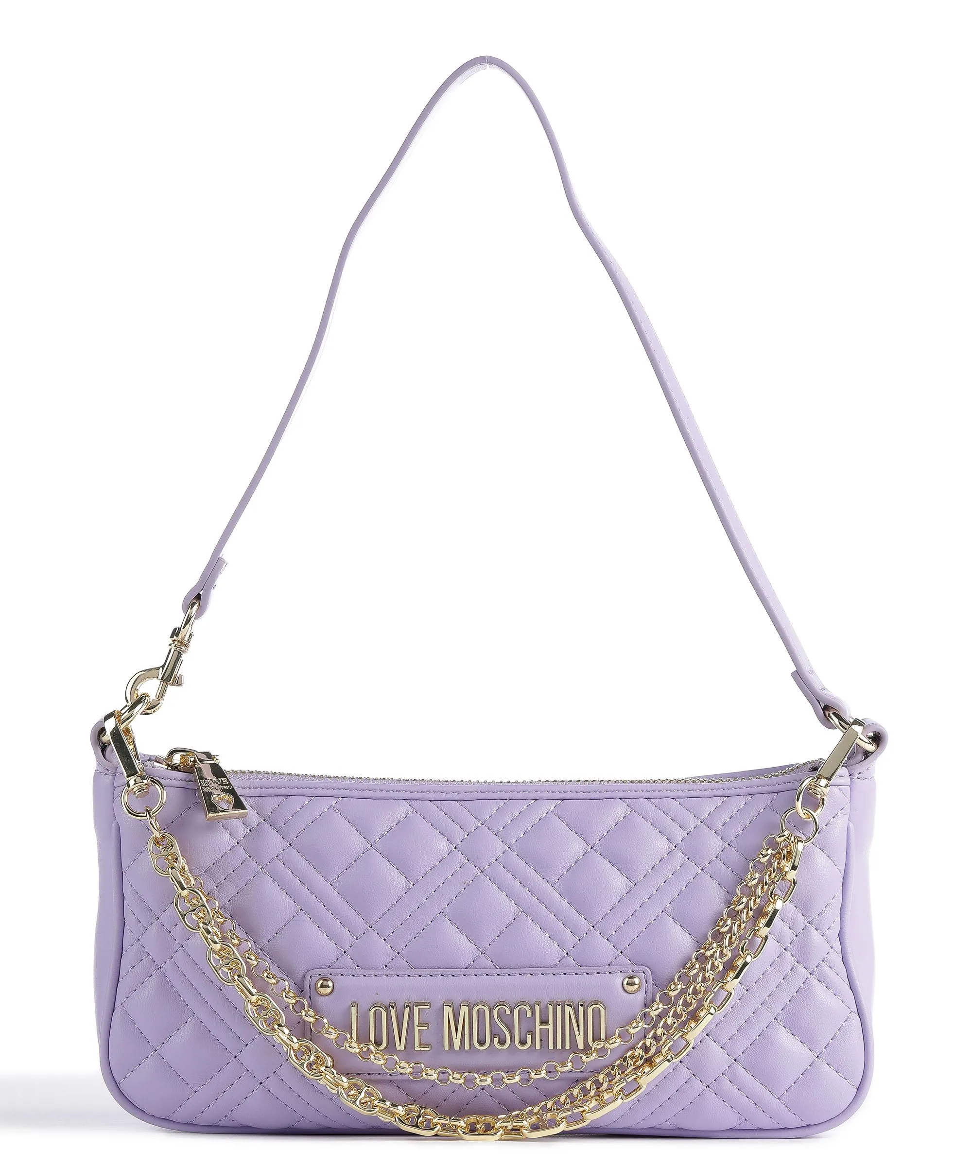  Love Moschino Quilted Multi Chain Borsa a spalla pelle sintetica lavanda  