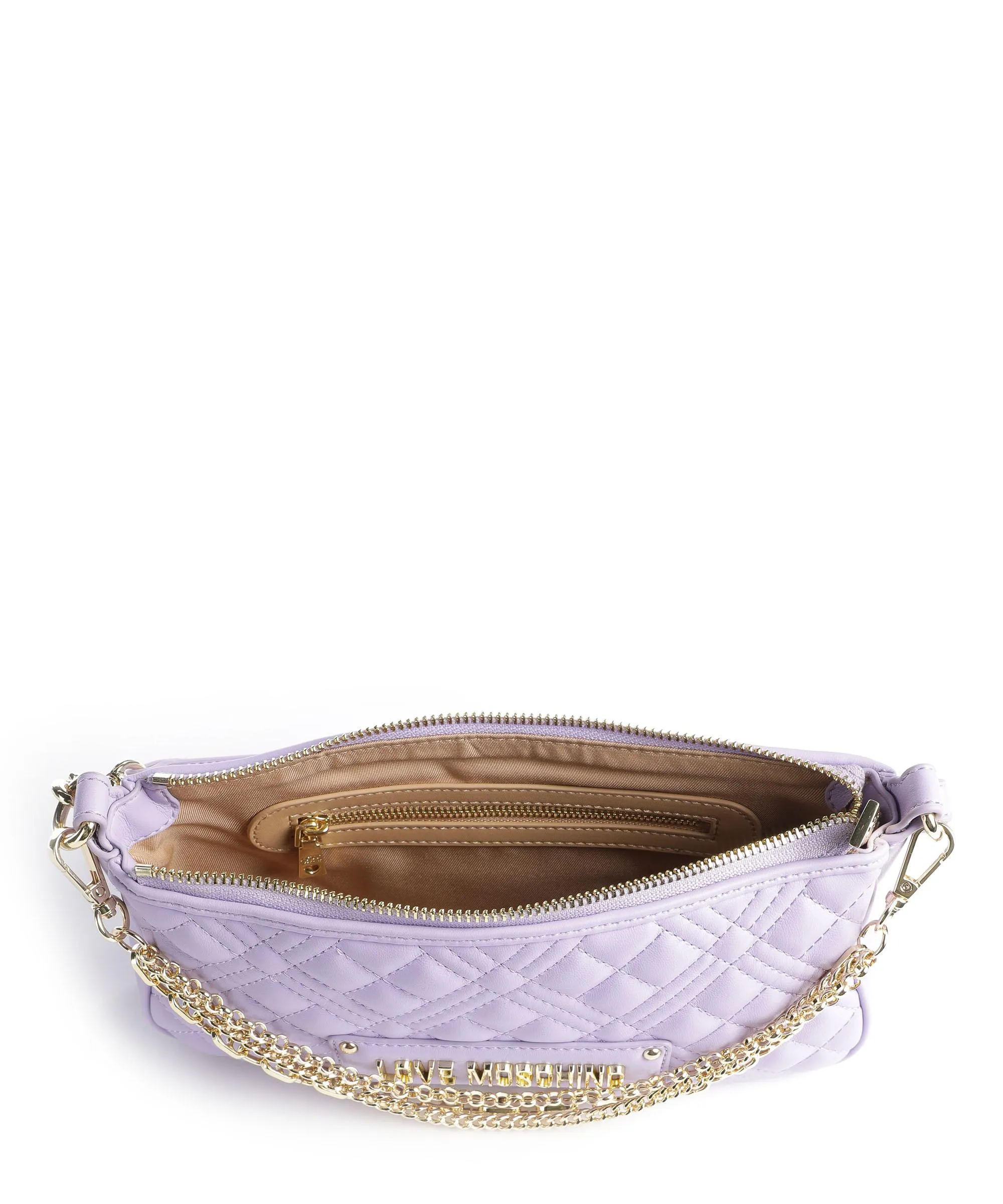  Love Moschino Quilted Multi Chain Borsa a spalla pelle sintetica lavanda  