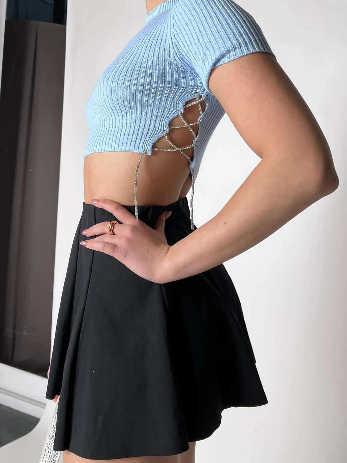 Maglia crop con lacci - AZZURRA