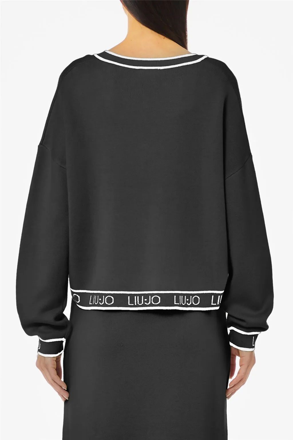 Maglia nera da donna Liu Jo in misto seta con logo bianco 4049