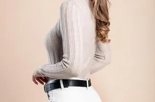 Maglietta lavorata a maglia con maniche lunghe, beige