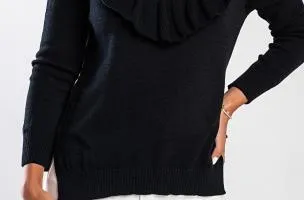 Maglietta lunga in maglia con volant, nero