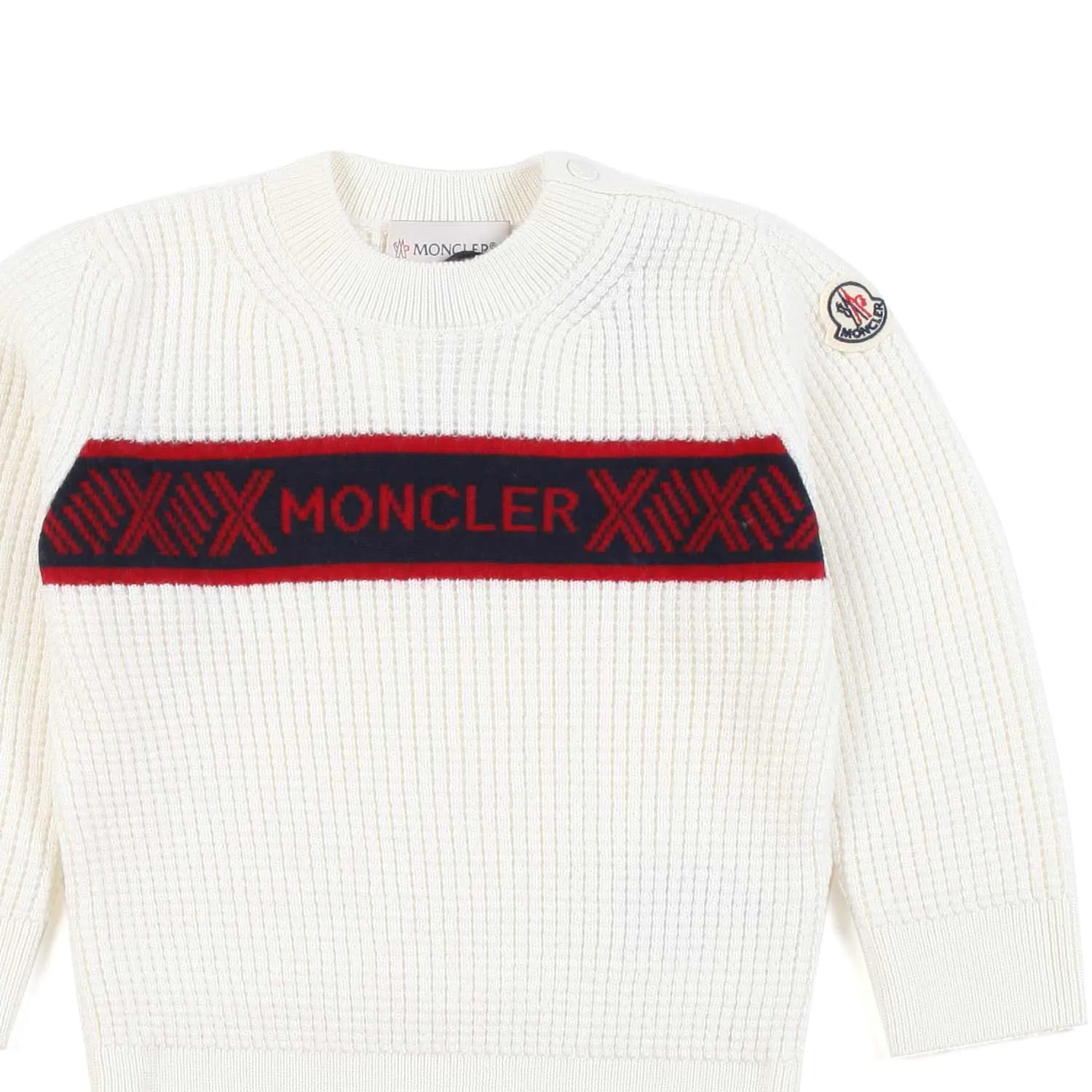 Maglione Bimbo Bianco Latte Con Logo Rosso E Blu