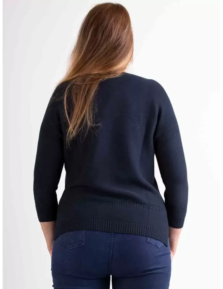 Maglione blu pullover di puro cotone Riva Tricot