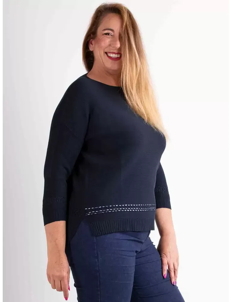 Maglione blu pullover di puro cotone Riva Tricot