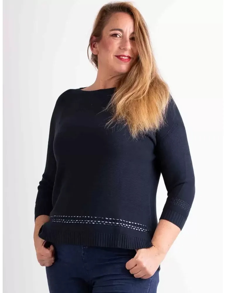 Maglione blu pullover di puro cotone Riva Tricot